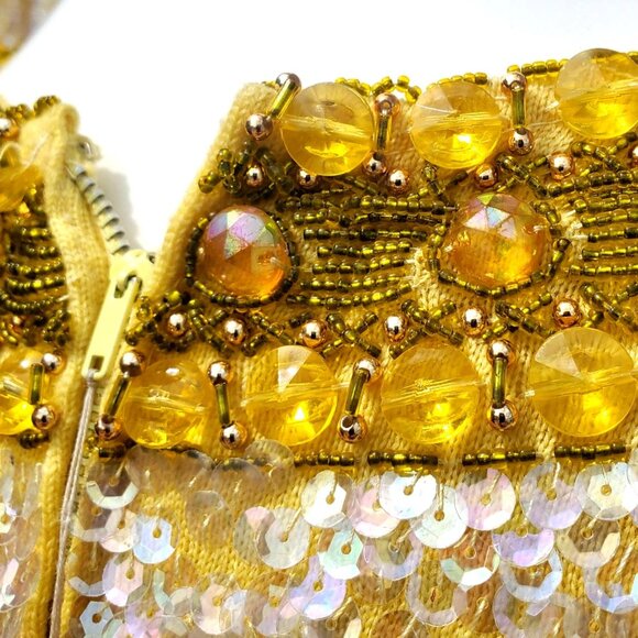 60s Sequin Beaded Yellow Skirt Set XL NWT Cleopatra Movie Inspired Hong Kong - Picture 12 of 16